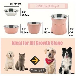 Pet Elevated Stainless Steel Bowl in Pink NIB with 3 Adjustale Heights